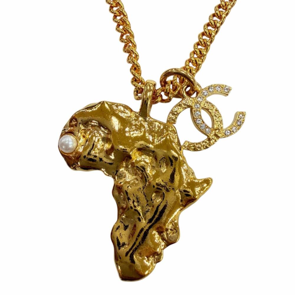 CHANEL G23A Metal Coco Mark Eco Pearl Rhinestone African Continent Motif Méti...
